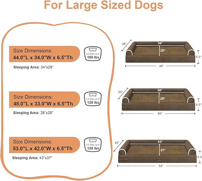 Large Dog Bed Orthopedic Washable: Beds Bolster XXL Bed Big XLarge Dogs Egg Crate Foam Sofa Couch Waterproof Removable Cover - Dark Coffee
