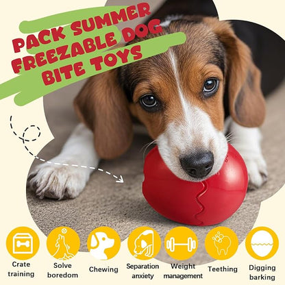 Aliceset 2 Pack Durable Freezable Dog Chew Toys for Aggressive Chewers Interactive Treat Dispensing Puzzle Toy for Large & XL Dogs Keeps Cool & Busy (Red)