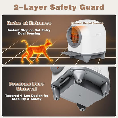 Greesum Smart Self-Cleaning Cat Litter Box, Fully Enclosed Automatic Litter Box with App Control, Safety Sensors& Large Capacity for Multi-Cat Homes, Includes Waste Bags & Mat