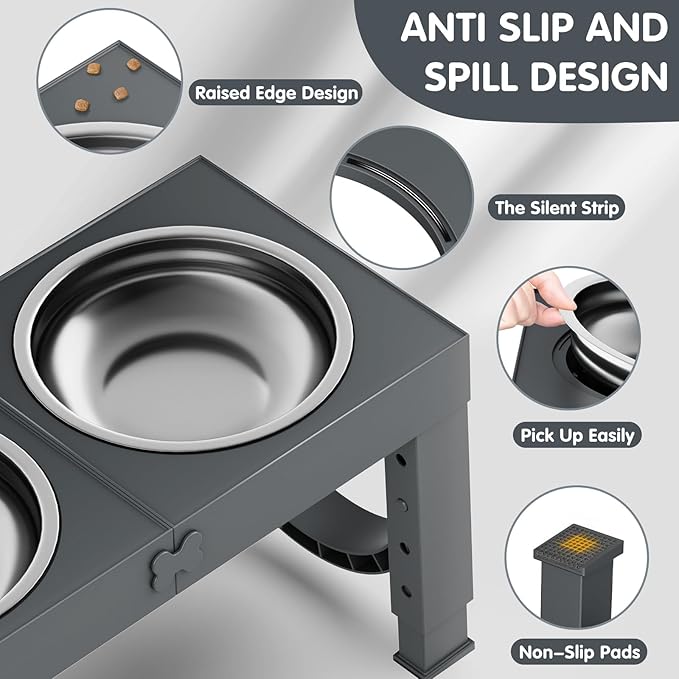 XIAZ Elevated Dog Bowls Large Breed Raised Dogs Bowl Stand Large/Medium Sized Dog Stainless Steel Food Water Bowl Stands 5 Heights Adjustable 9/11/12/14in Pet Feeder Dish Station