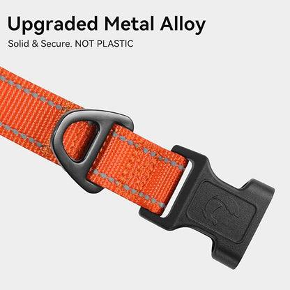 Joytale Reflective Dog Collar, Soft Neoprene Padded, Metal D-Ring, Nylon Pet Collar Adjustable for Large Dogs, Orange, L
