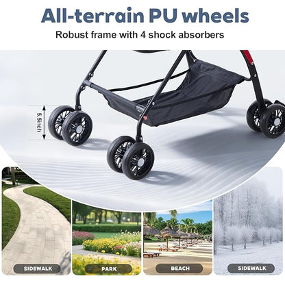 4 Wheels Blue Foldable Pet Stroller with Storage Basket, Cup Holder & Breathable Mesh for Small/Medium Dogs and Cats