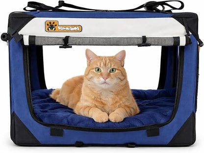 Cat & Dog Pet Carrier, Soft-Sided, Large 24"x16"x16", Supports Up to 45 lbs, Privacy Windows, Removable Plush Bed, Locking Zippers, Foldable Travel Crate
