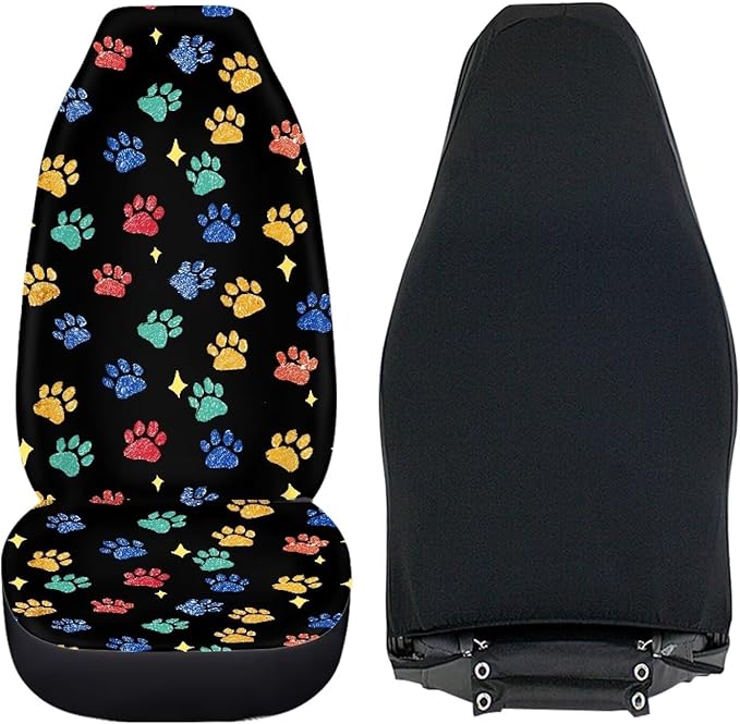 Dreaweet Colorful Dog Paws Print Car Seat Covers Front Seats Only Cute Car Accessories 2 Piece Washable & Universal Seat Covers for Cars SUV Sedan Trucks