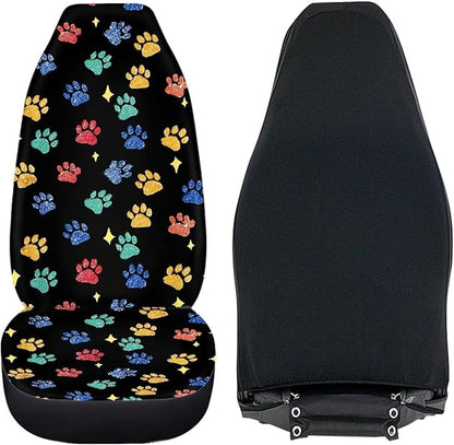 Dreaweet Colorful Dog Paws Print Car Seat Covers Front Seats Only Cute Car Accessories 2 Piece Washable & Universal Seat Covers for Cars SUV Sedan Trucks