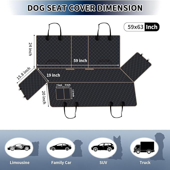PureFit Dog Car Seat Cover for Back Seat, 100% Waterproof Dog Car Hammock with Storage Pocket, Pet Back Seat Covers Scratch Proof Nonslip Seat Protector for Cars Trucks and SUVs - Grey, Large