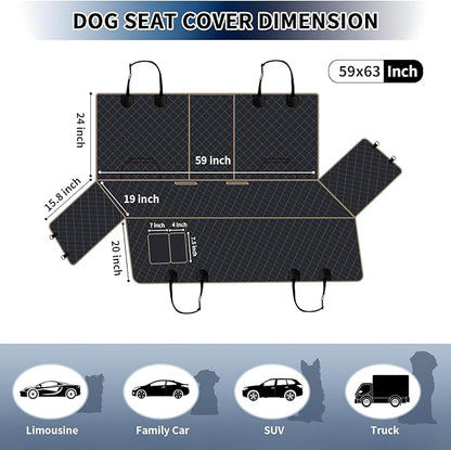 PureFit Dog Car Seat Cover for Back Seat, 100% Waterproof Dog Car Hammock with Storage Pocket, Pet Back Seat Covers Scratch Proof Nonslip Seat Protector for Cars Trucks and SUVs - Grey, Large