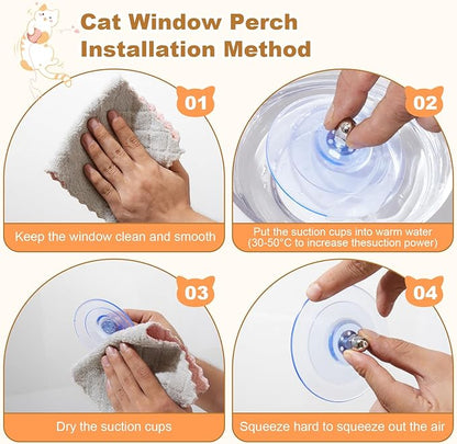 Glow in The Dark Cat Window Perch, Large Foldable Hammock Bed with 4 Strong Suction Cups and Warm Soft Zipper Removable Cushion for Indoor Cats (Stars)