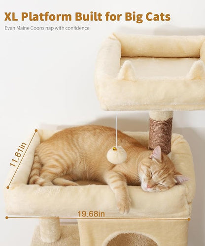 68 Inches Heavy Duty Cat Tree for Indoor Cat, Big Cat Tower with Sisal Scratching Posts and Top Perch, Large Platform for Adult Cats, PMT02BW, Beige