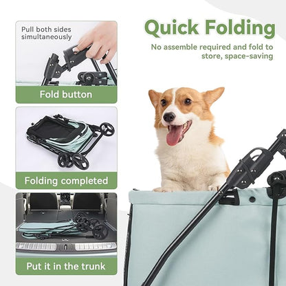 20% Larger Capacity, Wedyvko Dog Stroller for Medium/Small Pets w/Dog Poop Bags & Dispenser, Storage Pouch, Zipperless, Entry in/Out Easy (Mint Green)