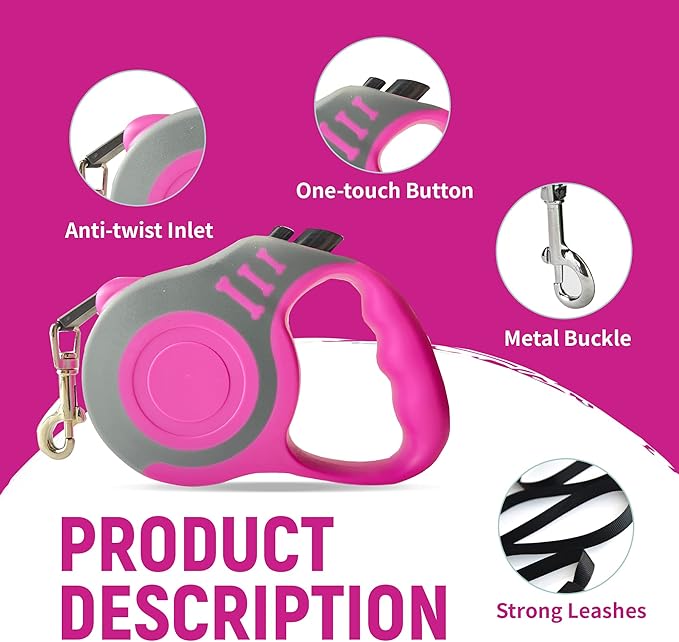 Retractable Dog Leash Automatic Telescopic Tractor Dog Tape, Pet Tape 10/16 FT Durable and Convenient, with Folding Bowl, Dispenser, Rubbish Bags, Suitable for Small and Medium Dogs