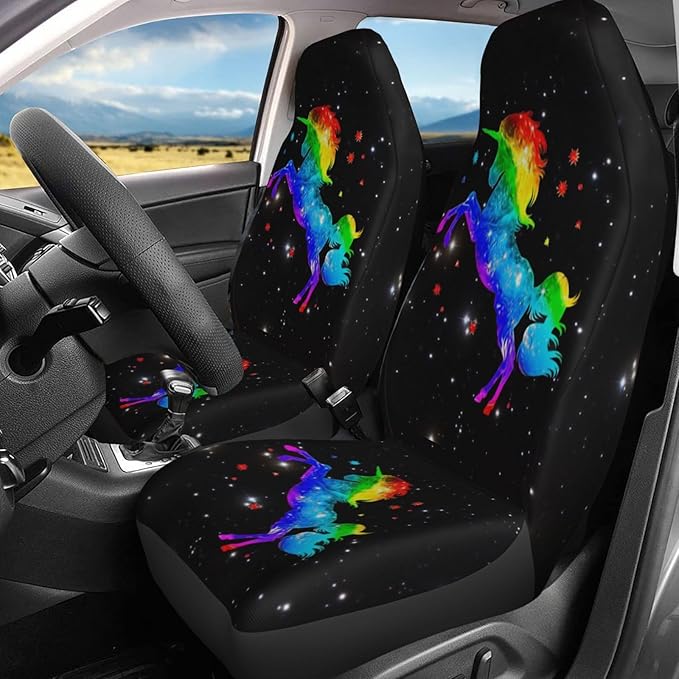 Foruidea Galaxy Rainbow Unicorn Car Seat Covers Universal 2 Pcs Auto Front Seat Cover Fit Most Cars,SUV,Sedan,Trucks
