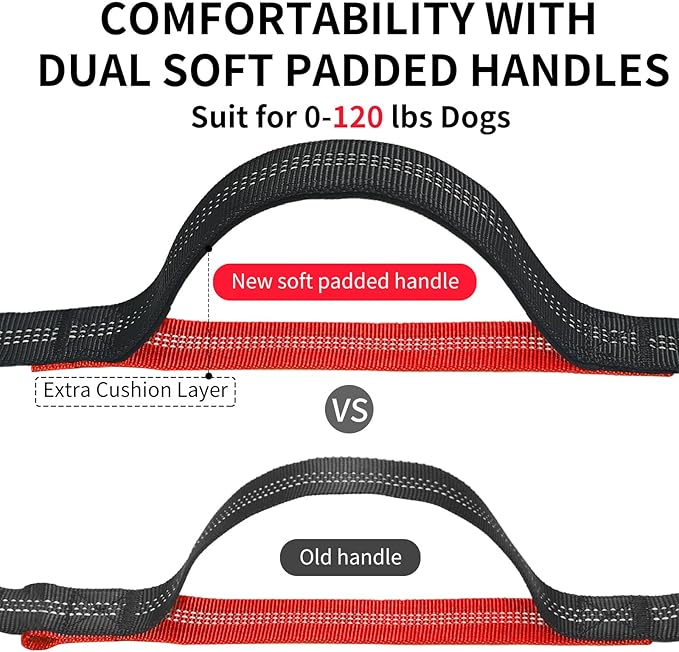 Hands Free Dog Leash with Zipper Pouch, Retractable Bungee Waist Leash with Dual Padded Handles & Waist Belt Fanny Pack for Medium & Large Dog Training Walking Running Hiking Jogging (Red)