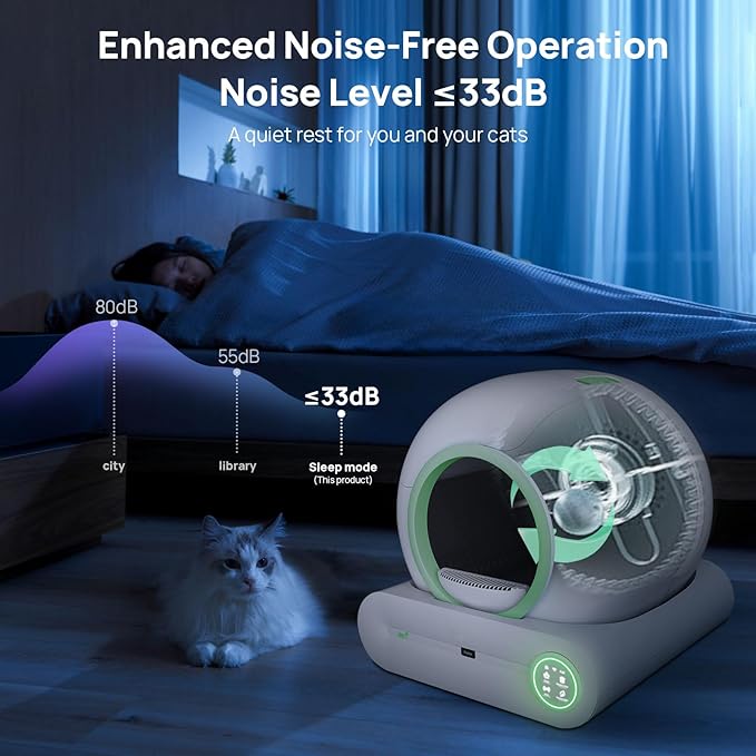 Self Cleaning Litter Box, 2026 Upgraded Automatic Cat Litter Box, Includes 2 roll Liners, 68L+9L Large Capacity Box Robot, Suitable for Medium Cats and Kittens, APP Control - Green