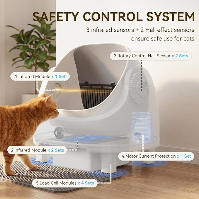 Self Cleaning Litter Box Safety Protection and Odor Control Automatic Litter Box App Control for Cats with Cat Litter Mat, Garbage Bag ＆ Scented Box
