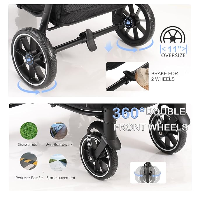 Large Dogs Stroller for Multiple Pets up to 90lbs, Ultra-Breathable Pet Stroller for Medium 2 Dogs，All-Terrain with& Mesh Dual-Window，1680D Waterproof Oxford Fiber (Black)