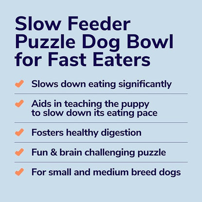 Miracle Vet Slow Feeder Dog Bowls for Fast Eaters - for Small, Medium Sized Dogs - Dog Puzzle Maze Helps Slow Down Eating - Adult, Puppy Food Bowl for Bloat Stop - Non-Slip Feeder Bowl (Blue)