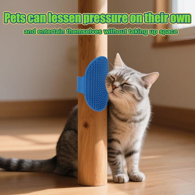 4pcs Cat Self Groomer Brush, Silicone Cat Face Scratcher Wall Corner Brush Adjustable Pet Hair Massage Grooming Combs for 2.09-2.76in Cylinder & Climbing Frames & Table Legs Interactive Indoor Toy