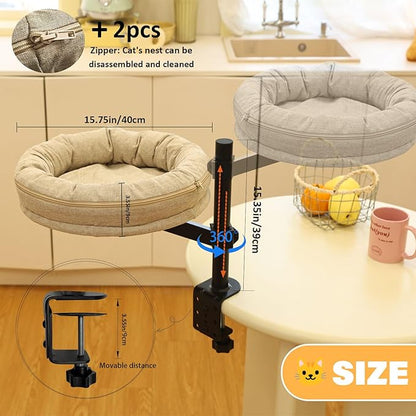 Cat Desk Bed for Cat, Desk Mounted Pet Matx2 Removable and Washable, 360 Rotation & Adjustable Height Cats Up to 40 lbs