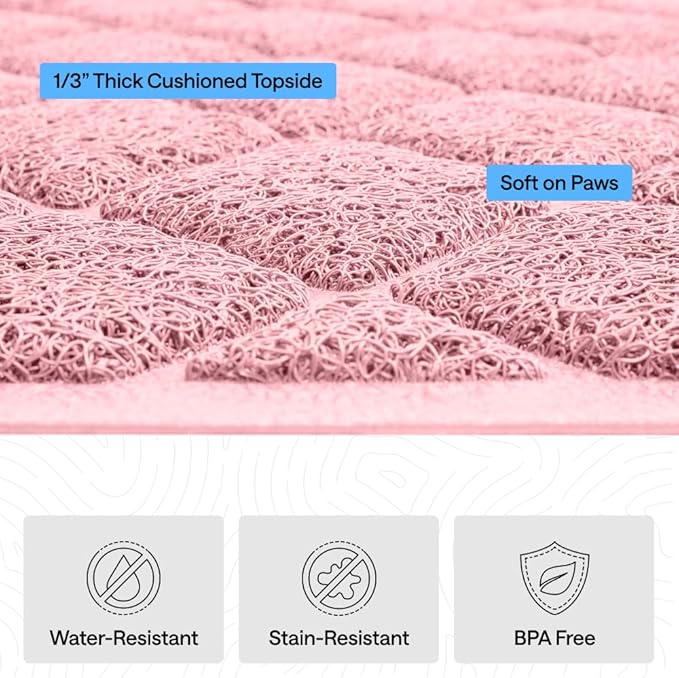 GORILLA GRIP Cat Litter Box Mat, Cushioned Coil Mesh Litter Trapping Mats, Scatter Control Supplies for Less Mess, Phthalate Free, Ultra Deep Catch Grooves, Rinse or Vacuum to Clean, 24x17 Light Pink