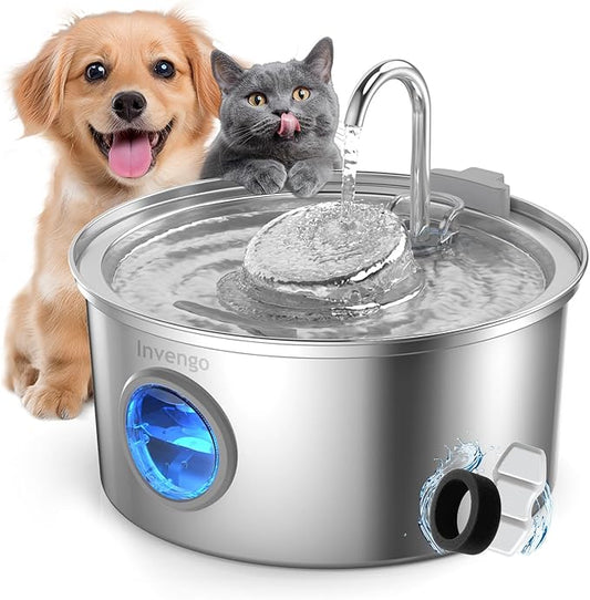 Cat Water Fountain Stainless Steel, 108oz/3.2L Pet Fountain with Large Water Level Window, Ultra Quiet Automatic Cat Water Dispenser for Cats and Dogs, 2 Flow Modes, Splash-Proof Design