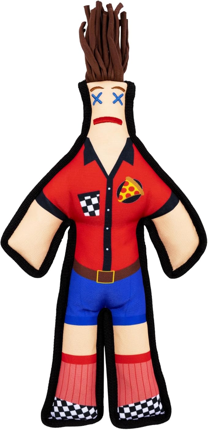 Dammit Doll Squeaky Dog Chew Toy - The Pizza Guy - Funny Doorstep Intruders for Pets Who Protect The Yard - Durable Ballistic Nylon Piping, Soft & Barkably Satisfying