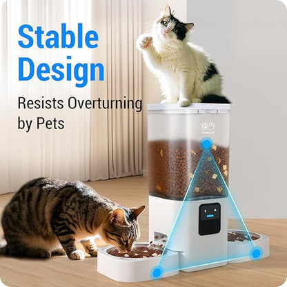 Frienhund 5G WiFi Automatic Cat Feeder 2 Cats: Dual Automatic Dog Feeder with APP Control, Cat Food Dispenser for Multiple Pets, Detachable for Easy Clean, 7L Large Food Storage -29 Cup (ACF190W-C)