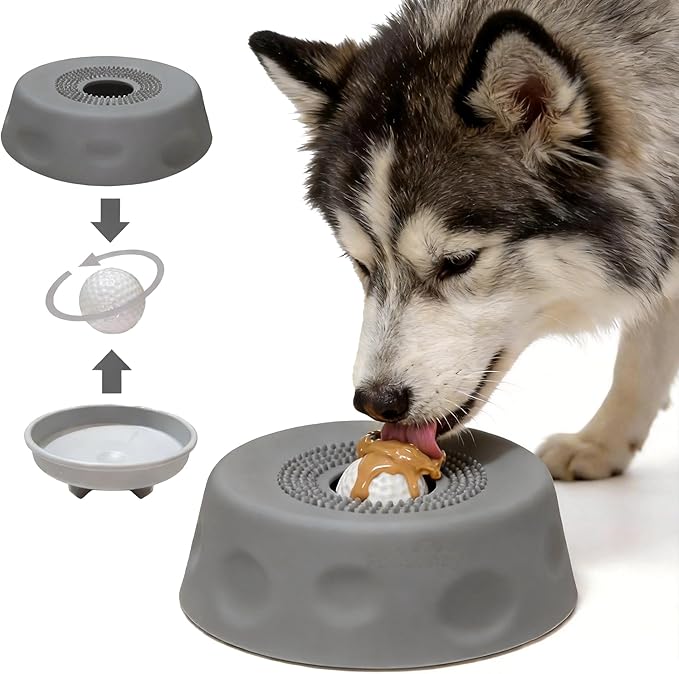 Slow Feeder Dog Bowls for Liquid with Rolling Ball, Interactive Lick Bowl Anti-Slip Lick Toy for for Wet Food, Water, Treats & Breeds Dietary Supplement for Dogs Cats (Blue)