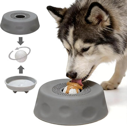 Slow Feeder Dog Bowls for Liquid with Rolling Ball, Interactive Lick Bowl Anti-Slip Lick Toy for for Wet Food, Water, Treats & Breeds Dietary Supplement for Dogs Cats (Blue)
