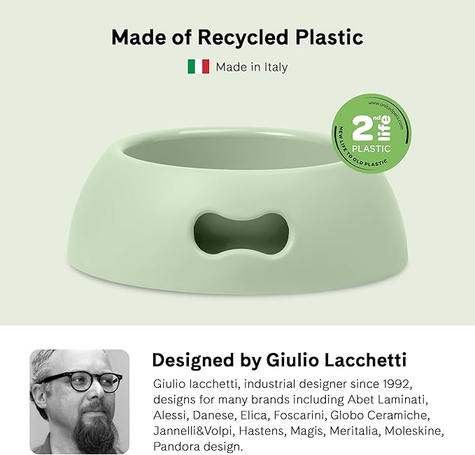 United Pets Pappy Dog Bowl for Dogs and Cats | BPA Free Premium Water and Food Pet Bowls Feeder for Small to Medium Pets | Eco Friendly & Pet Safe Food Grade Materials | Made in Italy | Green -12 Oz