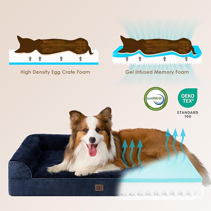 EHEYCIGA Orthopedic Dog Bed Medium Size Dogs, Memory Foam Dog Bed with Washable Removable Cover, Waterproof Pet Sofa Couch for Crate with Nonskid Bottom, 30x20x6, Navy Blue