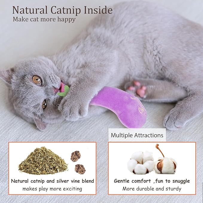 Catnip Cat Toys, 5 Pack, Plush Cat Nip Toys for Indoor Kitten Kitty, Interactive Cat Kicker Chew Safe Teeth Cleaning Toys, Fun Vegetable Shape
