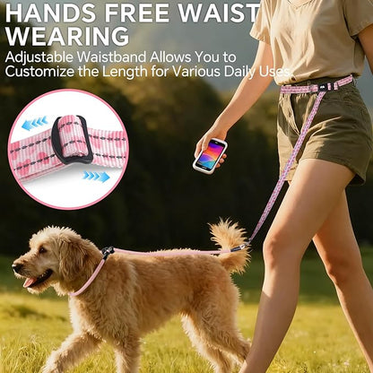 QQPETS Adjustable Slip Lead Dog Leash, Hands Free Waist Leash for Dog Walking, Reflective Training Lead with 360° Swivel Anti-Tangle, 4-7 ft Length for All Breeds