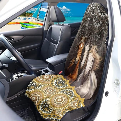 Coldinair Boho Towel Seat Covers for Cars,SUVs,Trucks,Tribal Horse Waterproof Sweating Car Front Seats Protector Cover for Workout,Gym,Beach,Universal Auto Interior Accessories for Women Men