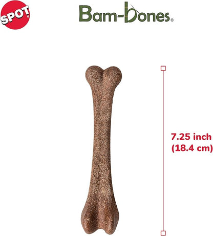 SPOT Bam-Bones Bone - Made with Strong Bamboo Fiber, Durable Long Lasting Dog Chew for Light to Moderate Chewers, Great Toy for Adult Dogs & Teething Puppies under 40lbs, 7.25in, Bacon Flavor