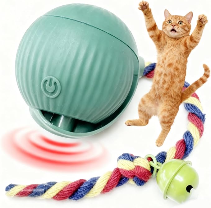 Interactive Cat Toy Ball with Bell, Moving Cat Toys Ball for Indoor Cats, Fast Rolling on Carpet, USB C Charging Automatic Kitten Toys for Bored Cats