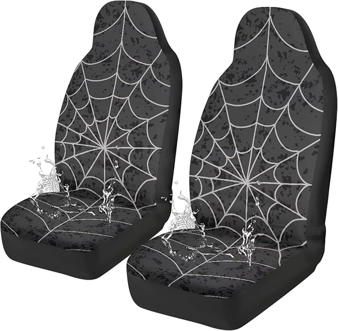Halloween Cobweb Car Front Seat Covers Waterproof Car Seat Covers Front Seats Only Stretch Polyester Fabric Cover Easy to Install Universal Fit for Most Vehicle