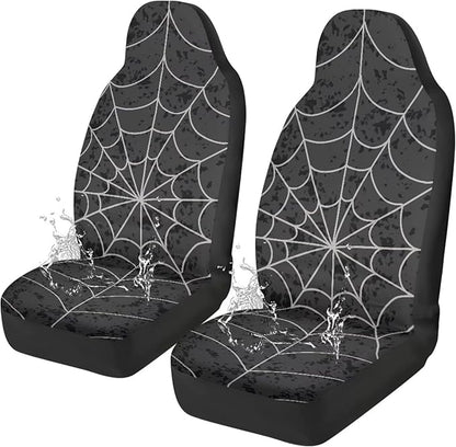 Halloween Cobweb Car Front Seat Covers Waterproof Car Seat Covers Front Seats Only Stretch Polyester Fabric Cover Easy to Install Universal Fit for Most Vehicle