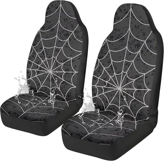 Halloween Cobweb Car Front Seat Covers Waterproof Car Seat Covers Front Seats Only Stretch Polyester Fabric Cover Easy to Install Universal Fit for Most Vehicle
