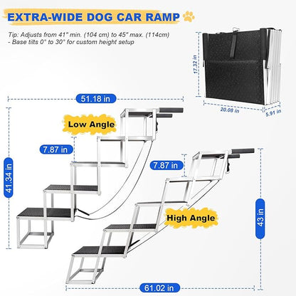 Dog Stairs for Large Dogs - Extra-Wide 20-Inch Step 43-Inch 5-Step Extra Dog Steps Tall Designed for Oversized SUVs, Off-Road Vehicles, and Pickup Trucks