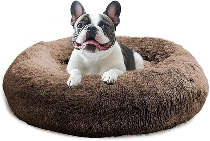 JOLLYVOGUE Calming Dog Beds Large Sized Dog, 36in Donut Washable Large Pet Bed, Anti-Slip & Anti-Anxiety Fluffy Faux Fur Round Dogs Bed, Fits up to 80 lbs Pets (Coffee)