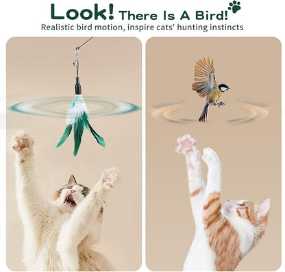 Pawaboo Feather Teaser Cat Toy, Interactive Feather Wand Cat Toy Flying Feather Cat Catcher with Extra Long 34.5" Wand and Small Bell, Fun Exerciser Playing Toy for Kitten or cat, White & Green