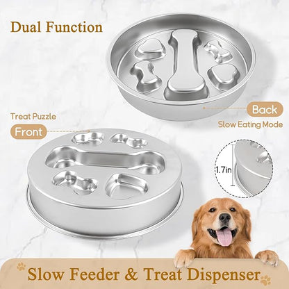 ZUFECY Slow Feeder Dog Bowls, Stainless Steel Slow Feed Bowl for Dogs and Cats, Dual Function Slow Food & Snack Bowls, Equipped with Brush and Scraper