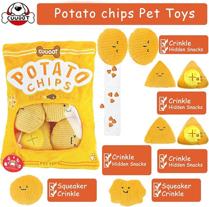 Dog Puzzle Toy, Crinkle Squeaky Interactive Dog Toys, Enrichment Treat Puzzle Dog Toy for Medium, and Large Dogs (Potato Chips)