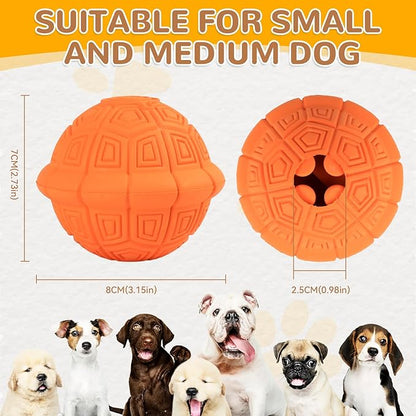 Squeaky Turtle Dog Toy, Treat Dispensing Rubber Ball, Bite Resistant Plush Chew Toy, Interactive Tug & Fetch Enrichment Toy for Medium & Small Breeds, Safe & Engaging for Puppies (Orange)