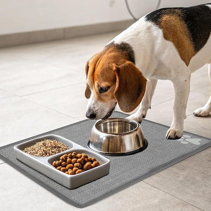 PUPTECK Dog Food Mat, Absorbent Pet Cat Feeding Mat for Food and Water Bowls, Anti-Slip Dog Placemat for Floors Waterproof, Pet Supplies Accessories, Grey Paw M