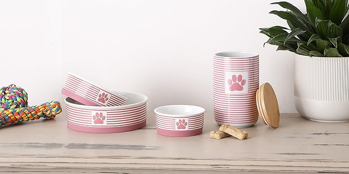 Bone Dry Paw & Patch Ceramic Pet Collection, Medium Set, 6x2, Rose, 2 Piece,5742