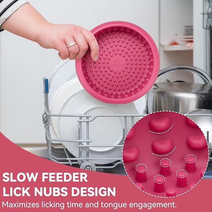 Dog Lick Bowl, Animire Freeze Lick Mat for Dogs, Non-Slip Slow Feeder Licking Bowl Enrichment Treat for Distraction Anxiety Relief, Food Grade Silicone, Dishwasher Safe(Rose,L)