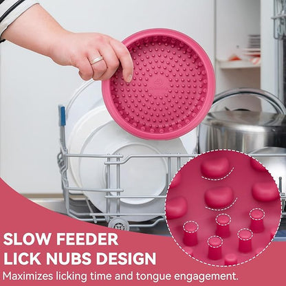 Dog Lick Bowl, Animire Freeze Lick Mat for Dogs, Non-Slip Slow Feeder Licking Bowl Enrichment Treat for Distraction Anxiety Relief, Food Grade Silicone, Dishwasher Safe(Rose,L)