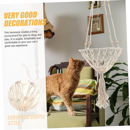 Bohemian Macrame Cat Hammock Bed Hanging Pet Nest 40cm Woven Indoor Cat Bed 20-30lbs Kitten Accessory
